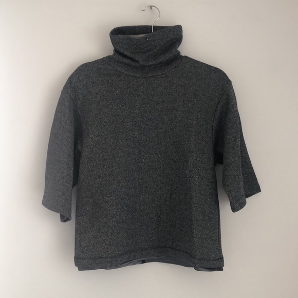 H HALSTON Metallic Charcoal Funnel Neck Top - Picture 13 of 14